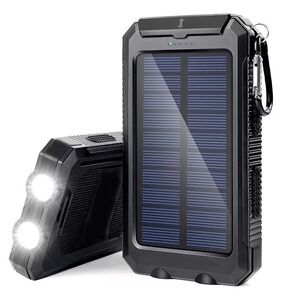 10000mAh Solar Power Bank Fast Charging Dual USB Portable Charger LED Flashlight